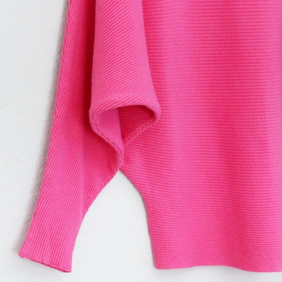 Makarthy Batwing Dolman Sleeves Ribbed Knit Drapey Sweater Cashmere Wool Blend - Picture 5 of 15